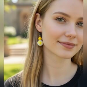 NWT Yellow and White Two-Tone Dangle Earrings